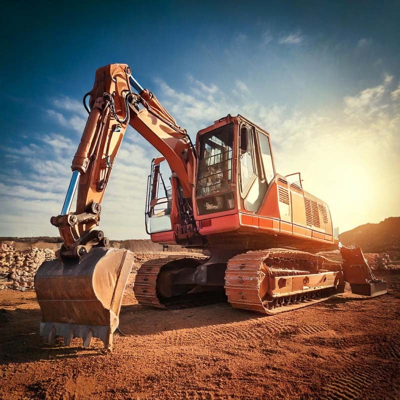 Large excavator parked on a construction site